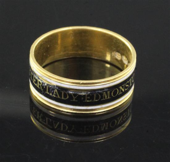 A George III 22ct gold and two colour enamel mourning band